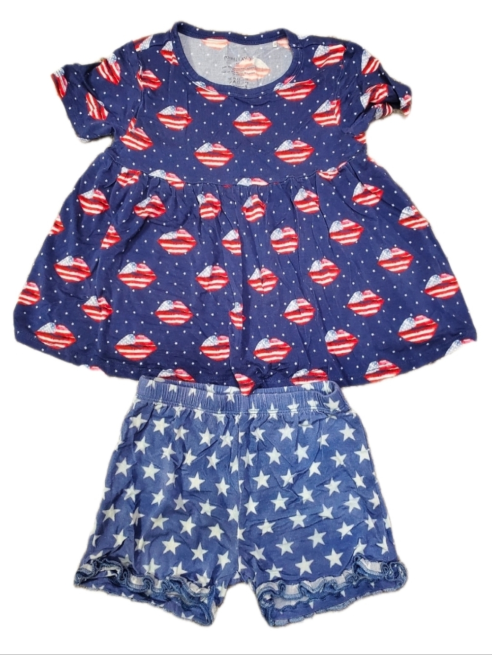 Posh Peanut Navy Blue Red & White Stars and Stripes Matching Set